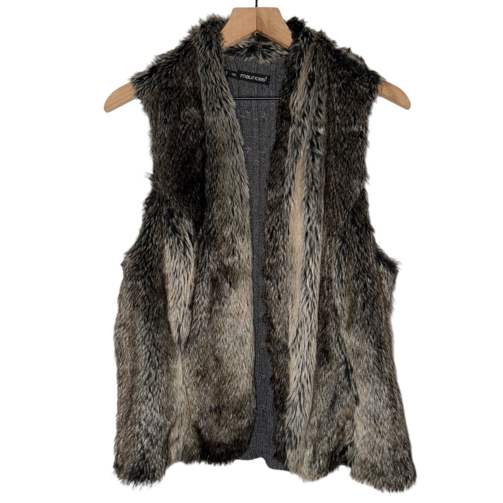 Faux Fur Vest Open Front‎ Cable Knit Back Stretchy boho festival layering jacket